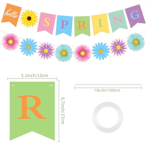 Image of Hooqict Hello Spring Banner Colorful Sun Flower Spring Party Banner Wildflower Garland Sign for Springtime Easter Birthday Party Decorations lndoor Outdoor Home Classroom Decorations