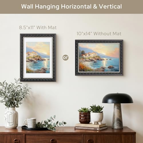 Image of Golden State Art, 10X14 Ornate Finish Photo Frame With White Mat for 8.5x11 Picture & Real Glass, Color: Black With Silver & Burgundy
