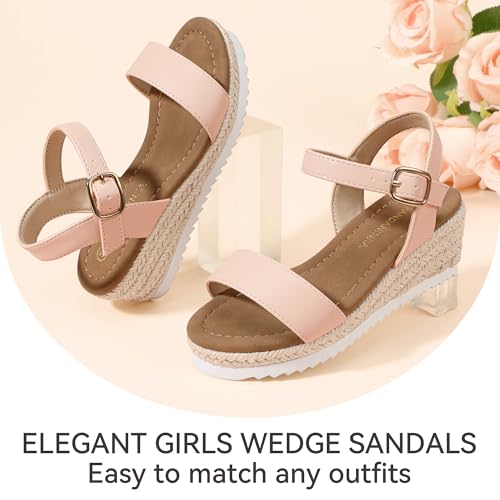 Image of PANDNAINJIA Girls Sandals Wedge Platform Heels Dress Shoes | Little Big Kids Heel Espadrille Lightweight Open Toe Summer Flower Girl Wedding Party Shoes