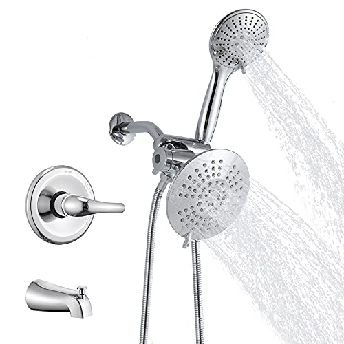 Best Cyber Monday 🔥 AIHOM Shower System Shower Faucet Set, Dual Shower Heads, 2 in 1 Shower Faucets Set with 5 Function Hand Shower and Tub Faucet Shower Combo Set, Brushed Nickel/Matte Black