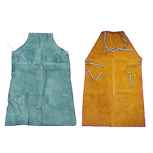 Milageto 2 Stück Blau Orange Leder Schweißer Schmiede Sicherheitsschürze Schweißen Arbeitskleidung