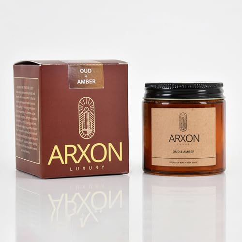 Image of Arxon Aromatherapy Soy Wax Scented Candle | Sleep /Destress - Focus /Meditate - Relax /Calm - Refresh /Rejuvenate | 100g Each, 30Hrs Burn Time | Corporate Gifting Oud Amber