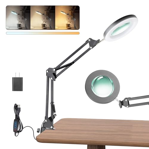 UBeesize 10X Magnifying Glass with Light and Stand, Lighted Magnifying Glasses for Close Work, Reading, Crafts, Jewelry, Sewing, Soldering, Desk Lamp with Clamp with Adjustable Brightness by UBeesize - Used condition - US$17.75