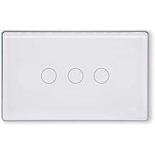 Smart Light Switch,3-Button,Aluminum Frame, Neutral Required,2.4GHz, Tuya Smart Life App,Voice Control,2.5D Curved-Edge Tempered Glass Panel,White