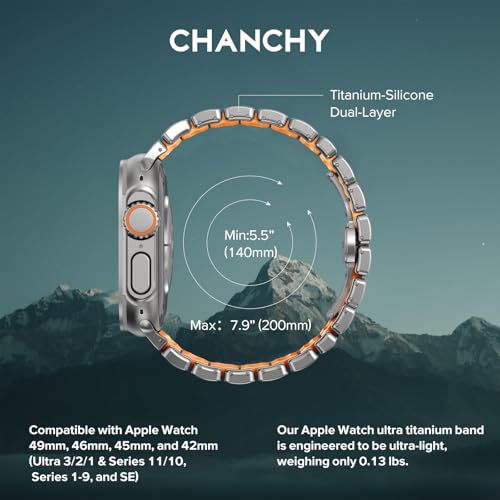 Image of CHANCHY Titanium Band Compatible with Apple Watch Ultra 3 /2 /1 Band 49mm 46mm 45mm 44mm 42mm, Luxury Band Titanium Silicone Dual-Layer Link for Men iWatch Series 11 10 9 8 7 6 5 4 SE