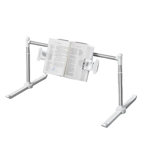 寝ながら読書 ブックスタンド 本棚 ベッド用ブック高さ/角度/幅調節可能 タブレット/寝ながら読書/スマホホルダー 肩こり解消 姿勢改善 (ホワイト)
