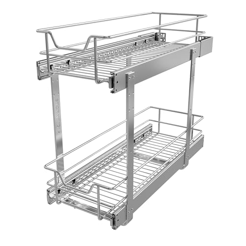 Image of 2 Tier Pull Out Cabinet Organizer 9 inch W X 22 inch D, Chromed, Full Slide Out