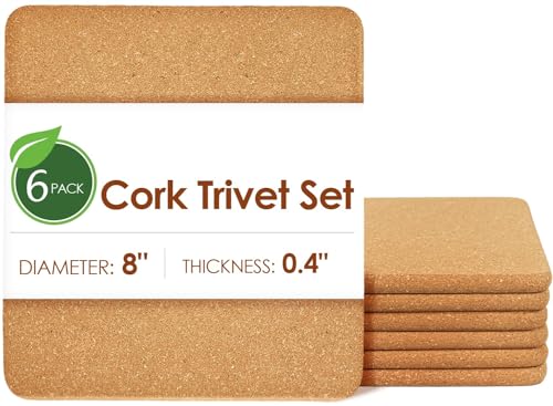 Image of Cork Trivets for Hot Pots and Pans, 6 Pack High-Density Thick Square Pads for Dishes, 8 inch x 8 inch Heat Resistant Multifunctional Coasters for Kitchen Countertop Table Cork Hot Pads Trivets for Hot Dishes