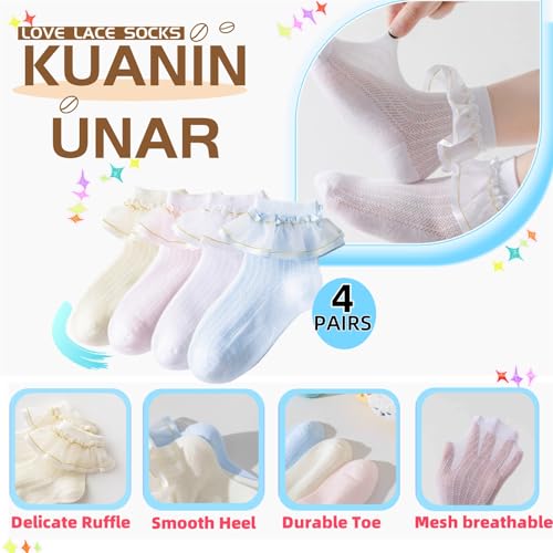 Girls Ruffle Socks Toddler Cute Double Lace Turn Cuff Frilly Dress Socks White Ruffles Little Baby Girl Kids3