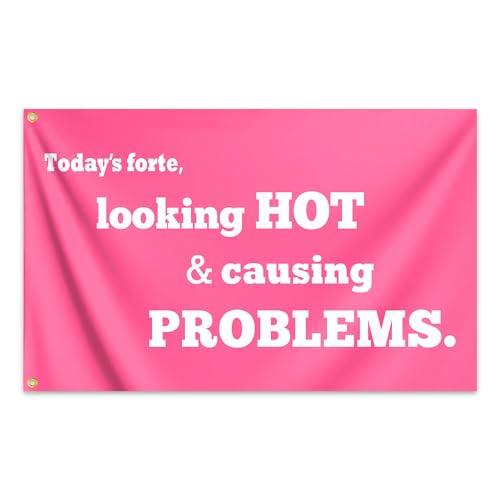 Looking Hot and Causing Problems Flag 3x5 Feet Funny Pink Man Cave Wall Flags for Teen Girls Room Guys Bedroom Dorm Room College Dorm Wall Banner Tapestry Decor