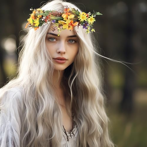 Image of Vivivalue Handmade Adjustable Flower Wreath Headband Halo Floral Crown Garland Headpiece Wedding Festival Party