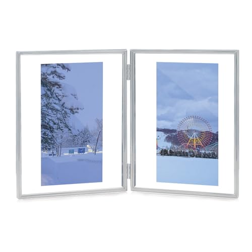 SAEGYPET 金属ガラスフォトフレーム両面折 写真立て A4サイズ フォトフレームおしゃれ りたたみ垂直ディスプレイ卓上フォトフレーム 写真立ておしゃれ シルバーホリデーウェディング家の装飾ギフト(8×10inches アクリル, シルバー)