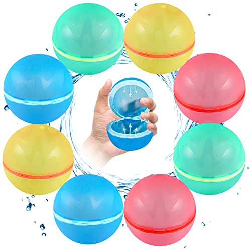 SOPPYCID 8PCS Reusable Water Balloons - Quick Fill Water Balls Toys For Toddler Age 4-8 - Refillable Magnetic Self-Sealing Water Splash Bomb For Summer Party Pool Outdoor Beach Toys for kids Age 8-12