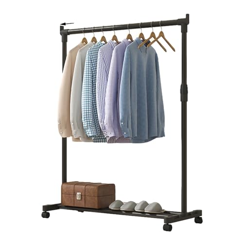 Perchero ajustable – Perchero de metal resistente con ruedas, diseño telescópico para altura y ancho, soporte rodante para ropa para tiendas de lavandería, uso minorista, organización del hogar, rai