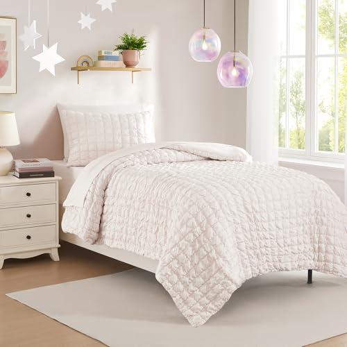 Image of Kids Twin Size Bed in a Bag Tufted Comforter & Sheet Set - Complete Bedding Set with Corner Strap Fitted Sheet, Ultra Soft Lightweight All Season Comforter, Girls Bedroom, Dorm, Guest Room