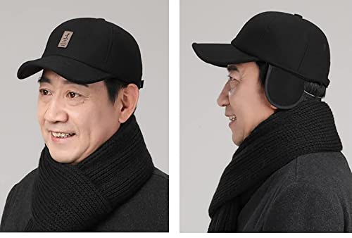 Vikodah Men's Winter Warm Baseball-Cap With Earflaps Outdoor Flat Brim Dad Hat Truck Hat For Walk Running Fishing Black #TOP3