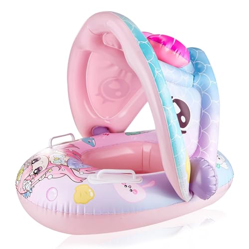 SENLINLIN Flotador Bebe con Sombrilla, Asiento de natación Inflable Sirena con descansabrazos para...