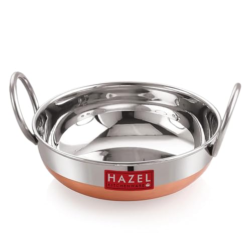 Image of HAZEL Copper Bottom Kadhai, 1500 ml | Stainless Steel Cookware for Cooking | Steel Vessel Deep Cooking Kadhai |Durable Steel Utensil