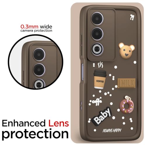 Image of Bintage Cute Fun Ball | Taddy Cartoon 3D Smiley Coffee Cup | Milk Donut | Full Camera Protection Back Cover Compatible for Oppo CPH2665 / Oppo A3 PRO 5G - Brown
