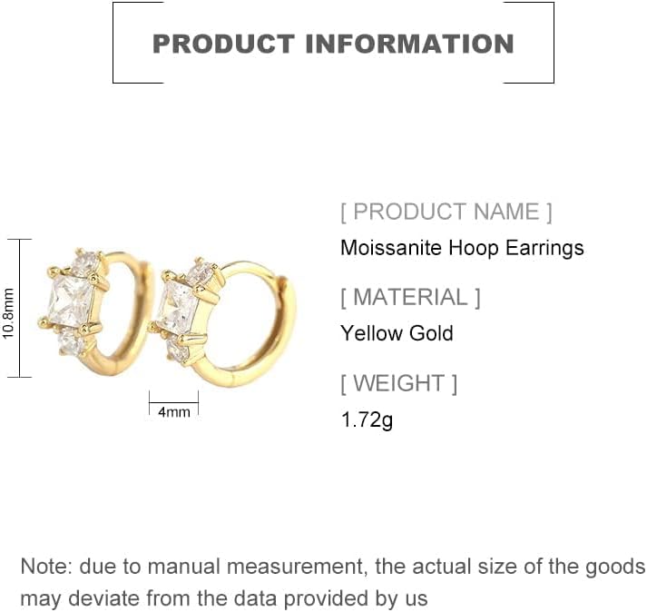 14K Gold Moissanite Hoop Earrings for Women, Delicate Four-Pronged Square & Round Design, Elegant Huggie Earrings, Ideal Fashion Jewelry Gift for Mom, Girlfriend, Wife - Image 2