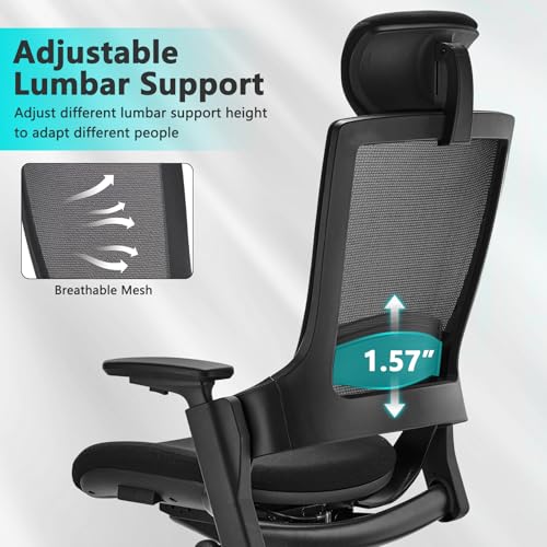 Image of CLATINA Ergonomic High Swivel Executive Chair with Adjustable Height Head 3D Arm Rest Lumbar Support and Upholstered Back for Home Office Black Mesh 2 Pack