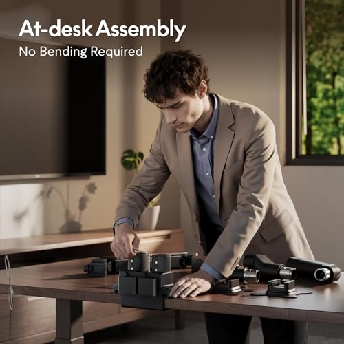 Image of FlexiSpot Laptop Mount, Dual Monitor Arm with Laptop Tray, Fits Up to 49 Inch Monitor and 17.3 Inch Notebook, Full Adjustable Gas Spring Holds up to 44lbs per Arm for Office & Home, Wood Grain
