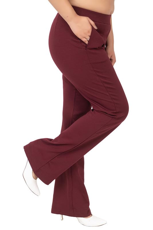 Image of Mlada Bootcut Flare Pants for Women Stretch Cotton Knit Boot Cut Mid Waist Flared Trouser Elastic Waist Band Utility Pockets for Formal Office Work Wear,Travel-Regular /Plus Size
