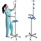 Rolling IV-Ständer mit Tablett – Edelstahl-IV-Ständer mit 4 Haken, Rädern und höhenverstellbarer Konstruktion für Kliniken und zu Hause