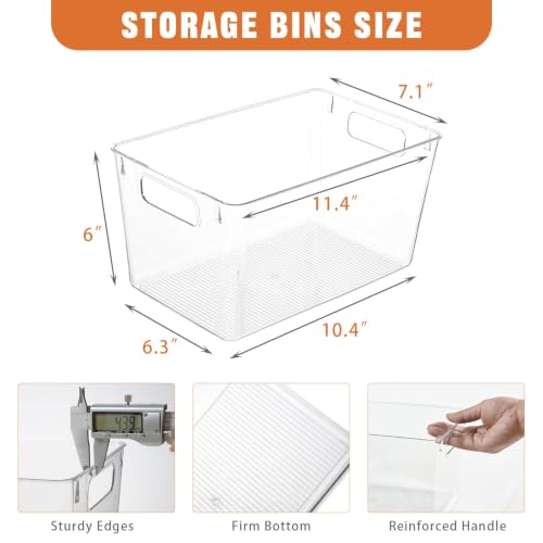 Image of Freebat 12 Pack Large Clear Plastic Storage Bins,Plastic Containers with Handle for Pantry Organizer and Storage,Perfect for Kitchen,Fridge,Cabinet, Closet,Bathroom Under Sink Storage