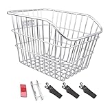 kowaku Bike Rear Basket Bicycle Storage Basket Fashion IRO Sturdy Bicyclecargo Container for Mountain Road Bikes Riding Accessories, Silver No Lid