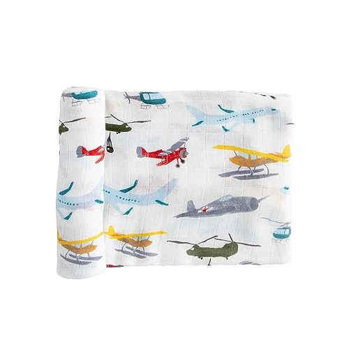 Image of Little Unicorn - Air Show Deluxe Swaddle | Single | 100% Rayon Muslin from Bamboo | Super Soft | Newborns and Infants | Large 47 inch x 47 inch | Machine Washable