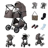 GLOKID Carrito bebe,carrito bebe 3 en 1,Adecuado para 0-3 años, carga máxima de 25 kg, sistema de carro bebe viaje plegable, incluidos adaptadores de accesorios(LV9 Chocolate)