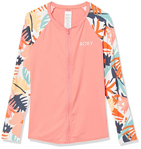 Roxy Junior's Swim The Sea Long Sleeve Zip-Up Rashguard, Peach Blush Bright Skies Sample, M