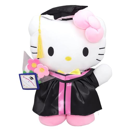 WeHDL 2024 Graduation Plush, 14'' Cute Kitty Cartoon Plushies Toy for Fans Gift, Soft Stuffed Animal Doll for Kids Girls, Birthday Graduation Choice for Her, Large, Pink