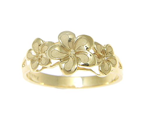 Arthur's Jewelry 14K solid yellow gold 6.5mm-8mm-6.5mm Hawaiian plumeria flower ring3