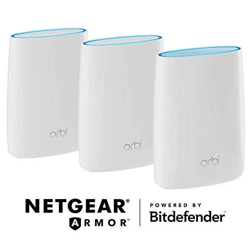 Netgear Orbi Whole Home Mesh WiFi System with Advanced Cyber Threat Protection, 3-Pack (RBK53S-100NAS) (Renewed)