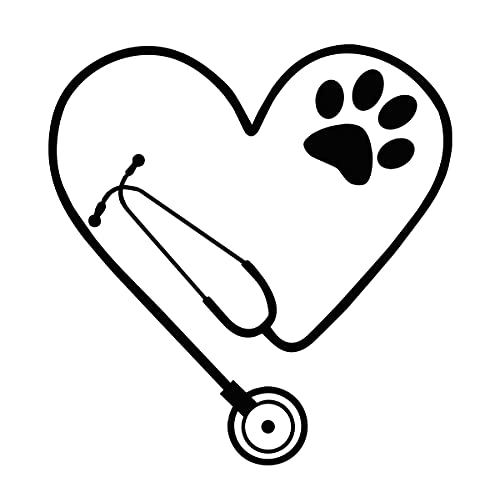 Stethoscope Heart PAW Cutout Black Vinyl Decal Stickers 7 inches