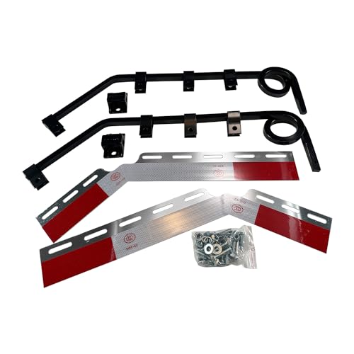 Image of Pair Angled Down Bar Type Truck 1 Coil Mud Flap Hangers Complete Kit, 0.640 inch Square Steel Arm with Reflector Plates and Mounting Hardware for Semi Trucks Trailers