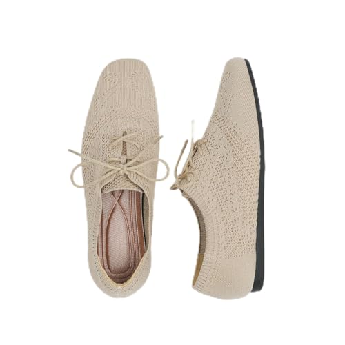 Tokouk Women's Spring Knitted Sneaker Flats with Adjustable Laces, Comfortable Elastic Work Nurse Flats
