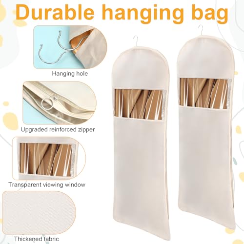 2 Pcs Space Saving Hanging Garment Bag with Self Compression Zipper Beige Space-saving Dust-proof Down Jacket Compression Storage Bag for Coats Blankets Sweaters Seasonal Clothes (XL)4
