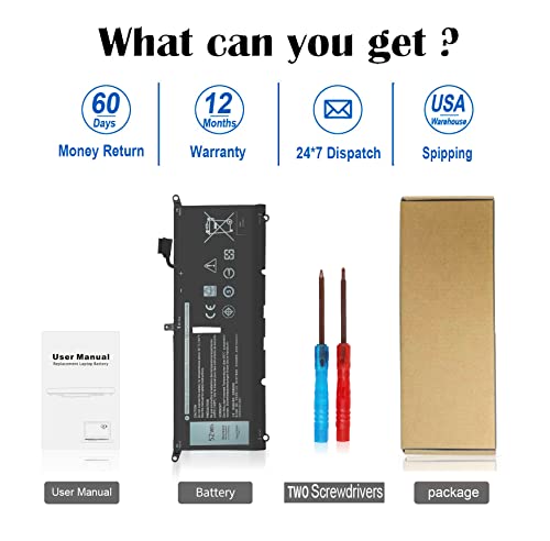 Dxgh8 7.6V 52Wh Battery For Dell Xps 13 9370 9380 2019 Inspiron 13 7390 7391 2-In-1 5390 5391 7490 Latitude 3301 E3301 Vostro 5390 5391 Series 0H754V H754V G8Vcf G8Vcf6C Hk6N5 P113G001 P82G P82G001 #TOP4