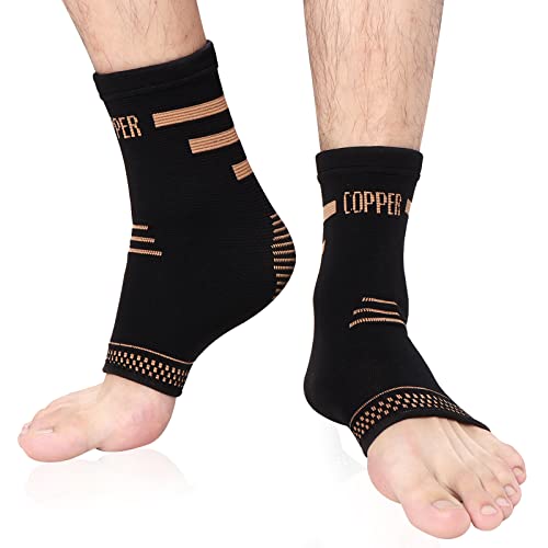 Musefitr 2 Pack Copper Ankle Brace for Women and Men-Copper Ankle Sleeve Support for Planter Fasciitis, Sprained Ankle, Arthritis, Achilles Tendonitis,Swelling,Inflammation-Ankle Compression Sleeve for Running, Volleyball,Tennis,Recovery-Large