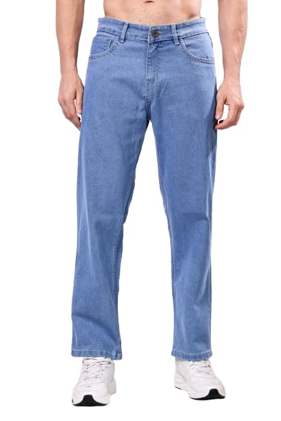 Image of EditLook Men's Denim Cotton Blend Oversized Loose Baggy Fit Mid Rise Jeans Pants for Men