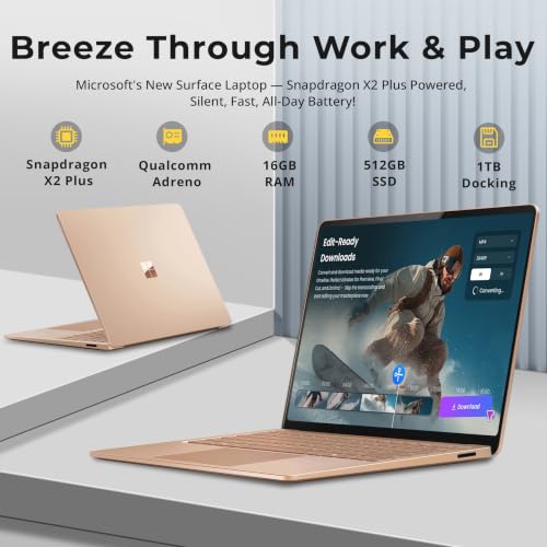 Image of Microsoft Surface 13.8 inch 2K Touch Laptop, Snapdragon X2 Plus, 16GB LPDDR5X, 1.5TB Storage(512GB SSD+1TB Docking Station Set), Qualcomm Adreno Graphics, Copilot+ PC, Backlit Keyboard, Win 11, Dune