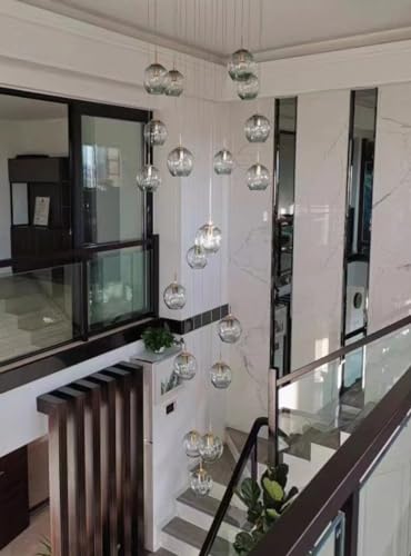 Miniatura 3 de Ptlye Lámpara De Araña De Escalera Grande De 18 Bolas, Moderna, Minimalista, Creativa, Para Hotel, Villa, Escalera, Lámpara Colgante Clásica De Bola De Cristal Azul, Luz De Techo Grande Para Sala