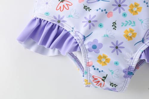 Image of AMIYAN Toddler Girls One-Piece Swimwear Short Sleeve Ruffle Swimsuit Zipper Rash Guard Bathing Suit for Little Girls 1-5Y