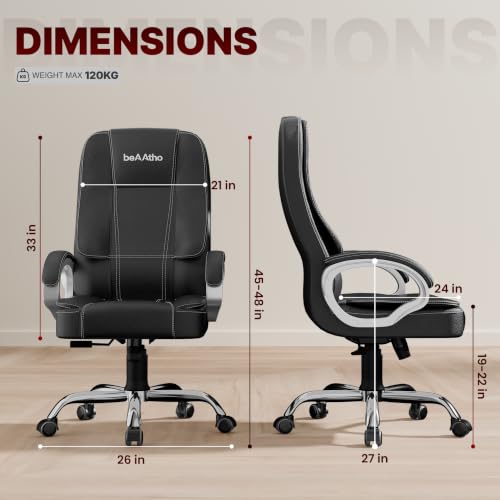 Image of beAAtho Vintage Executive High Back Ergonomic Leatherette Office Chair with 3 Years Warranty | Revolving Director & Boss Seating | Orthopedic Design | Black