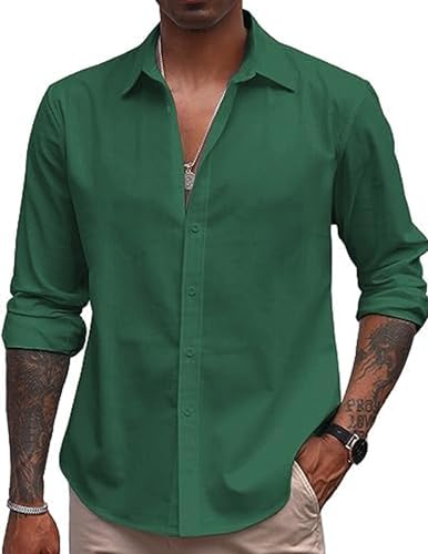 COOFANDY Men's Linen Casual Long Sleeve Shirts Button Down Summer Beach Shirt
