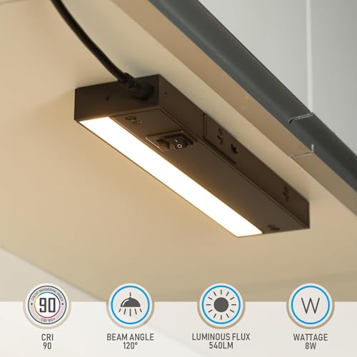 Image of TORCHSTAR 4-Pack 12 Inch 5CCT LED Under Cabinet Lighting Aluminum, Bronze | Linkable, ETL T24, Hardwired & Plug-in, 8W 600LM, CRI90, 120V Dimmable, For Kitchen Counter, 2700K /3000K /3500K /4000K /5000K