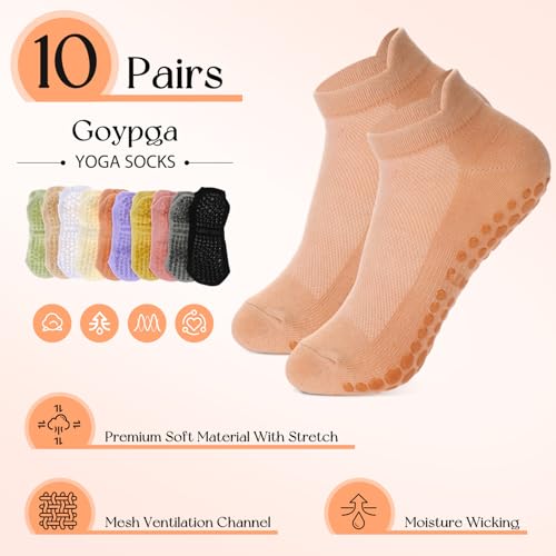 Geyoga 10 Pairs Non Slip Yoga Socks Anti Skid Sticky Grippers Sock Hospital Slipper Socks for Men Women Pilates Ballet Barre2